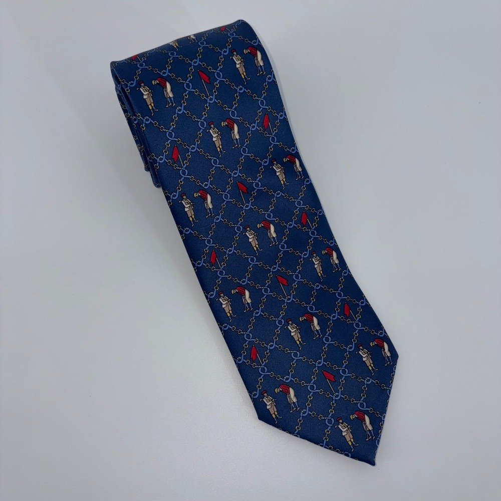 Toro Firenze Italy Mens‎ Silk Tie Navy Blue Golf Novelty Print Geometric Chain